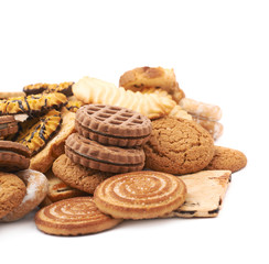 Pile of mix cookies isolated over the white background
