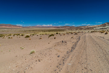 Dust road over bolivian Altiplano