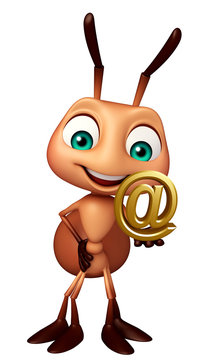 fun Ant cartoon character with at the rate sign