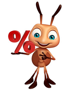 fun Ant cartoon character with percentage sign