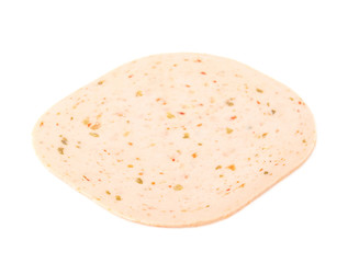 Slice of ham over isolated white background