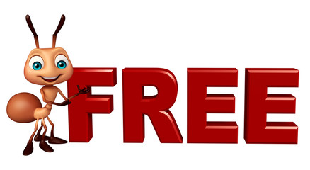 Ant cartoon character with free sign