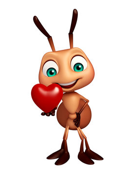 fun Ant cartoon character with heart