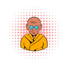 Indian monk in sunglasses icon, comics style
