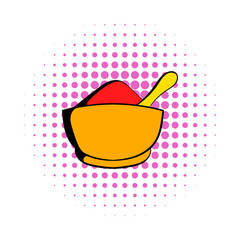 Spice in ceramic bowl icon, comics style 