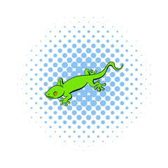Green gecko lizard icon, comics style