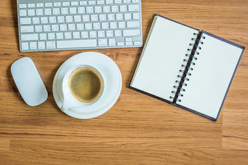 Obraz na płótnie Canvas coffee, note, keyboard, mouse