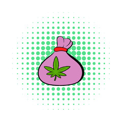 Small bag with buds of marijuana icon comics style