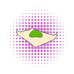 Marijuana on rolling paper icon, comics style