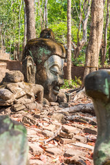 Sculpture of Stone Buddha in Wat U-mong (U-mong temple), an anci