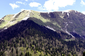 Beautiful mountain scenery in the bright spring day, Sochi, Krasnaya Polyana, Russia