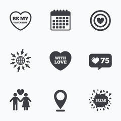 Valentine day love icons. Target aim with heart.