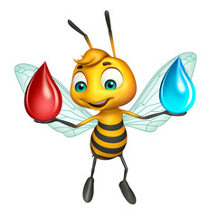 cute Bee cartoon character with  water drop and blood drop