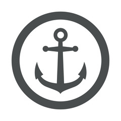 Icono plano ancla de barco en circulo color gris