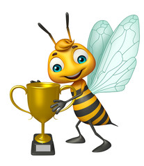 fun Bee cartoon character with winning cup