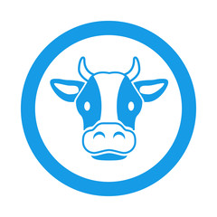 Icono plano cabeza de vaca en circulo color azul