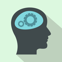Gear in head icon, flat style