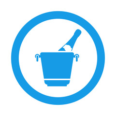 Icono plano cubeta de champan en circulo color azul
