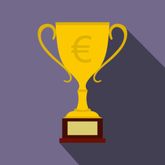 Winner cup with euro sign icon, flat style