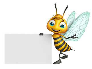 cute Bee cartoon character with white board