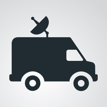 Icono plano furgoneta con antena parabolica en fondo degradado