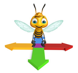 cute Bee cartoon character with arrow
