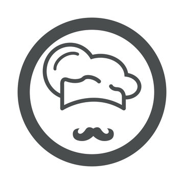 Icono plano gorro de cocinero y bigote en circulo color gris