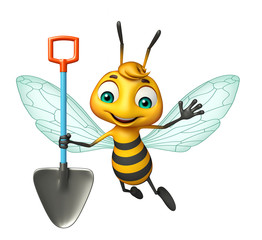 fun Bee cartoon character with digging shovel