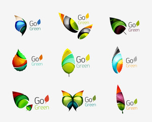 Colorful geometric nature concepts - abstract leaf logos, multicolored icons, symbol set