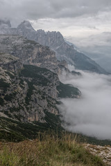 Dolomites landscape, high above the clouds, on top of the rocks