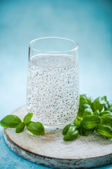 detox beverage, basil seeds drink