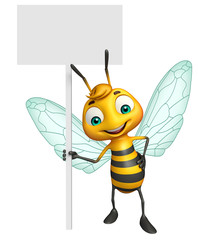 cute Bee cartoon character with white board