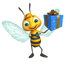 cute Bee cartoon character with gift box