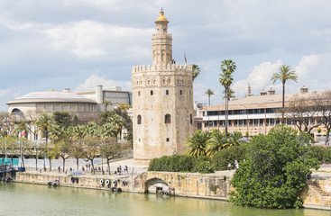Fototapeta na wymiar Torre del Oro, Sevilla, Guadalquivir river, Tower of gold, Sevil