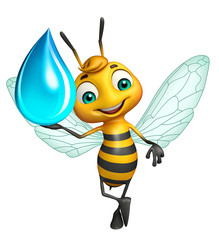 Bee cartoon character with water drop