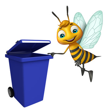 cute Bee cartoon character with dustbin Stock Illustration | Adobe Stock
