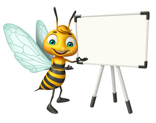cute Bee cartoon character with white board