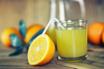 toned orange juice glass slice