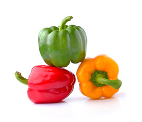 three bell peppers isolated on white background