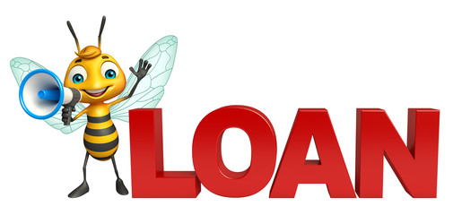 cute Bee cartoon character with loudseaker and loan sign