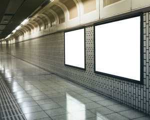 Blank Mock up Billboard Banner Light box in subway station 