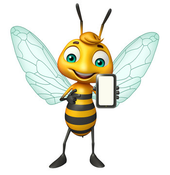 Bee cartoon character  with mobile
