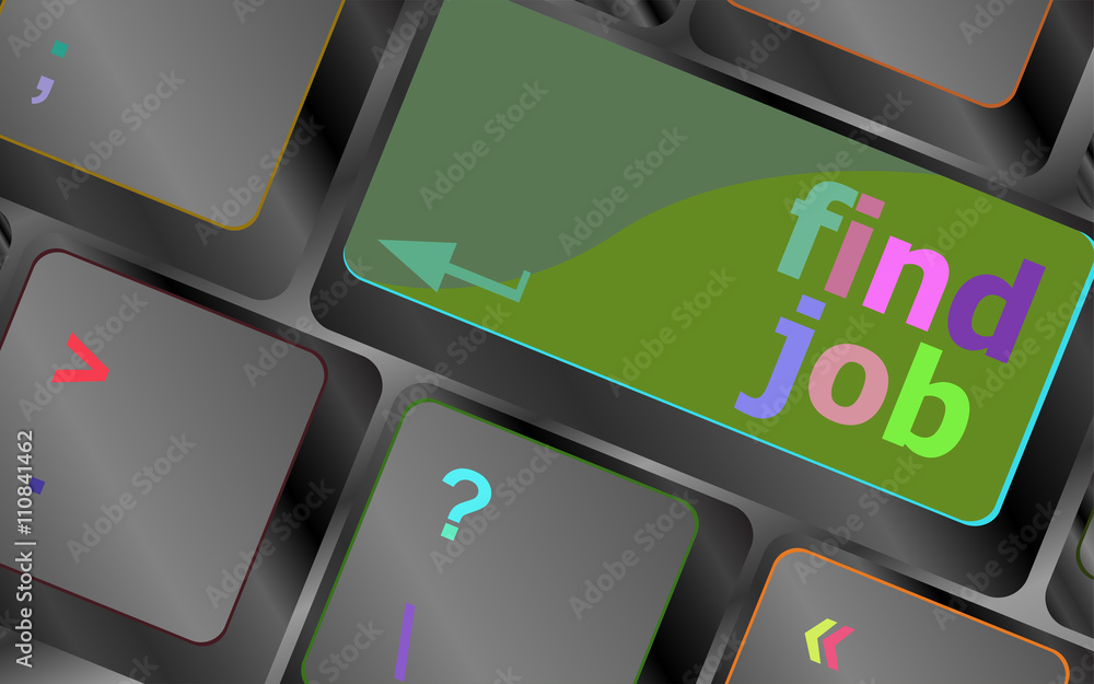 Poster searching for job on the internet. jobs button on computer keyboard vector keyboard key. keyboard bu