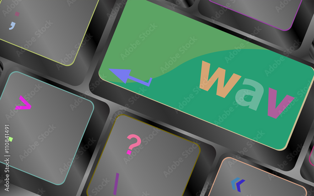 Poster wav word on keyboard keys button vector keyboard key. keyboard button. vector illustration