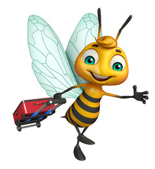 Bee cartoon character with travel bag