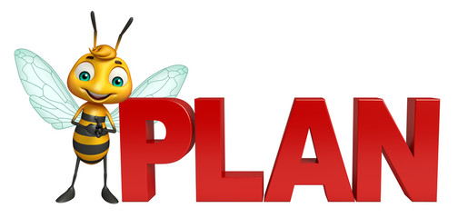 Bee cartoon character with plan sign