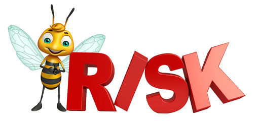 Bee cartoon character with risk sign