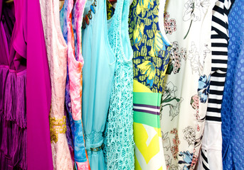 Women's dresses on hangers