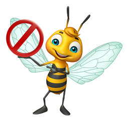 fun Bee cartoon character with stop sign