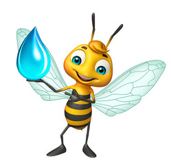 Bee cartoon character with water drop